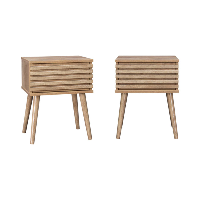 Set di 2 comodini scandinavi con decoro in legno scanalato, marrone