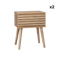 Set di 2 comodini scandinavi con decoro in legno scanalato, marrone
