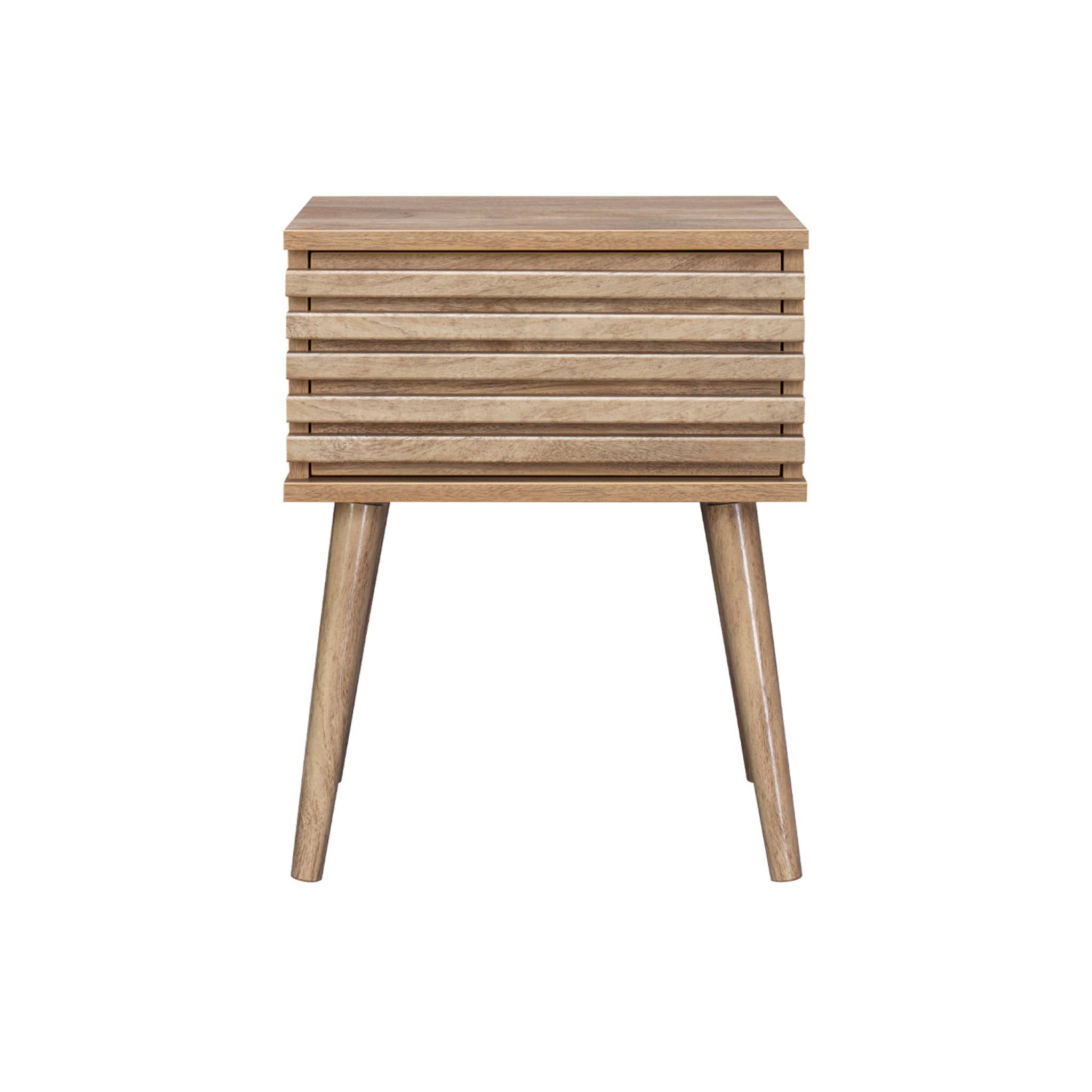 Set di 2 comodini scandinavi con decoro in legno scanalato, marrone