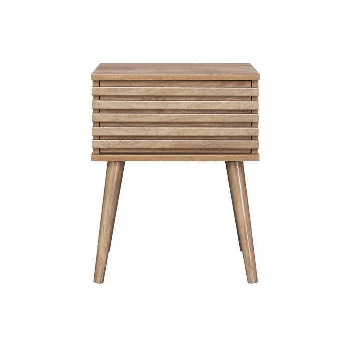 Set di 2 comodini scandinavi con decoro in legno scanalato, marrone