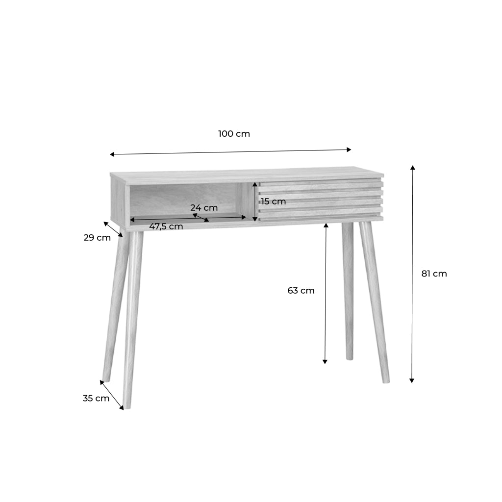 Consolle con 2 cassetti effetto legno naturale, 100cm, noce