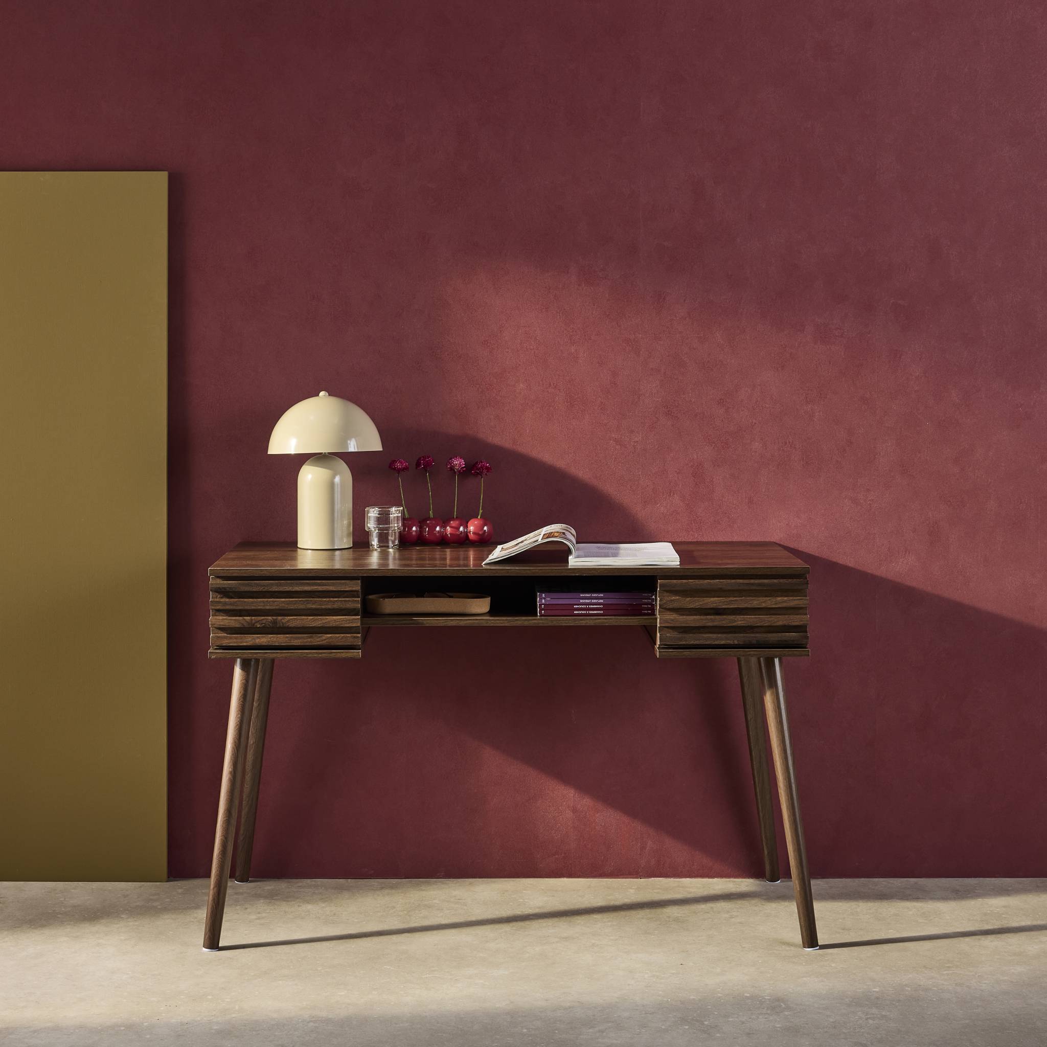 Scrivania effetto legno 2 cassetti, marrone