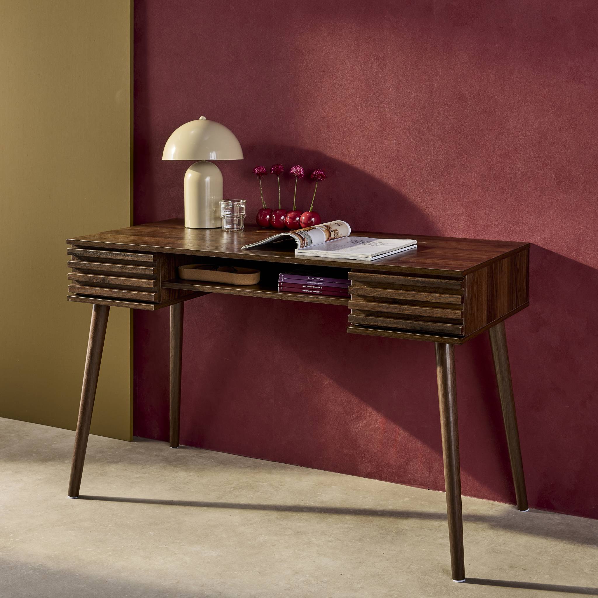 Scrivania effetto legno 2 cassetti, marrone