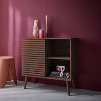 Credenza scandinava effetto legno e anta scorrevole scanalata, 80cm,