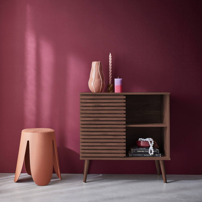 Credenza scandinava effetto legno e anta scorrevole scanalata, 80cm,