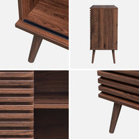 Credenza scandinava effetto legno e anta scorrevole scanalata, 80cm,