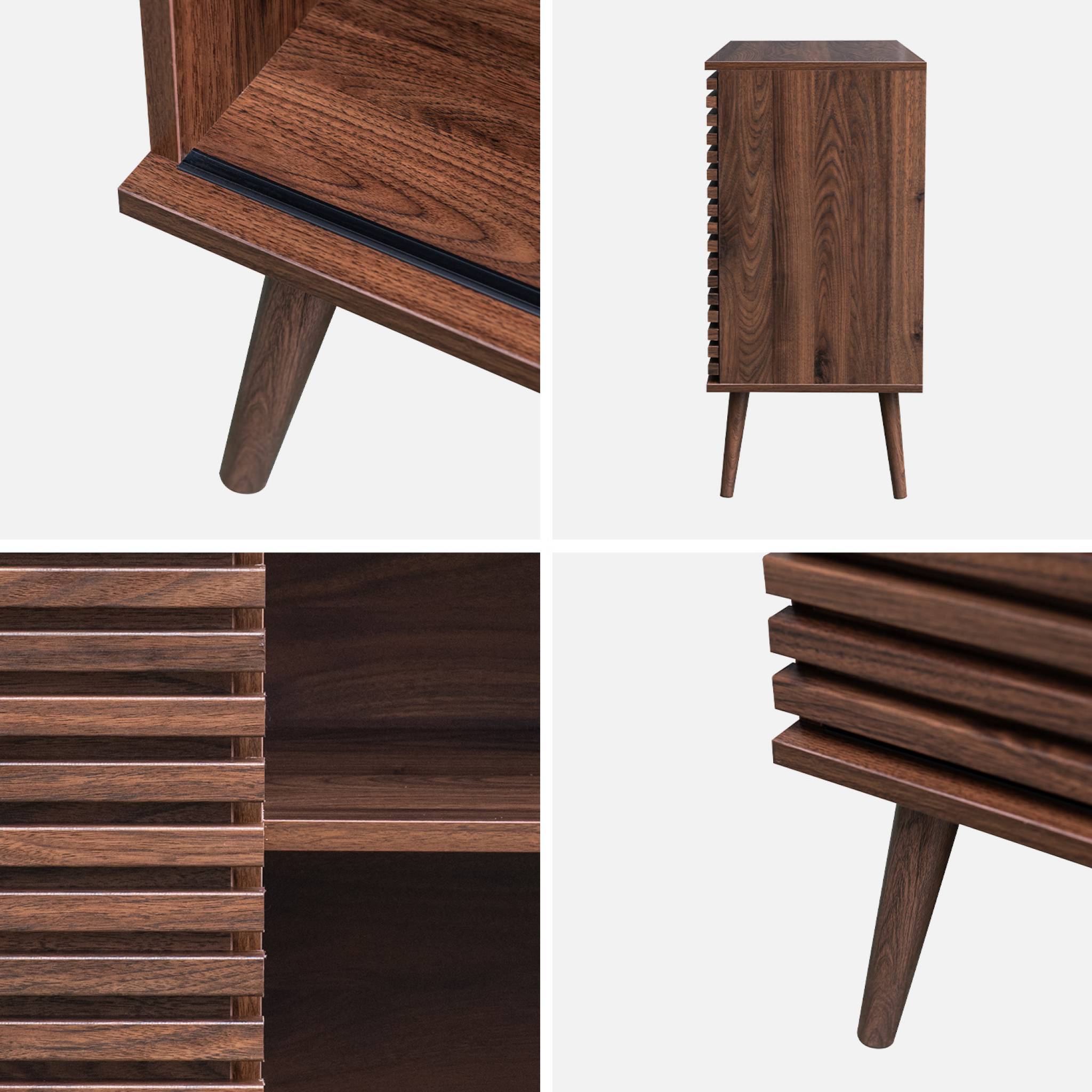 Credenza scandinava effetto legno e anta scorrevole scanalata, 80cm,