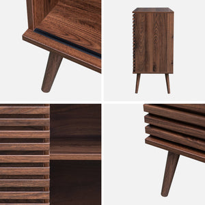 Credenza scandinava effetto legno e anta scorrevole scanalata, 80cm,