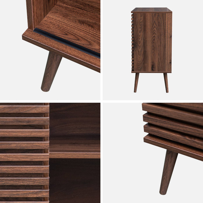 Credenza scandinava effetto legno e anta scorrevole scanalata, 80cm,