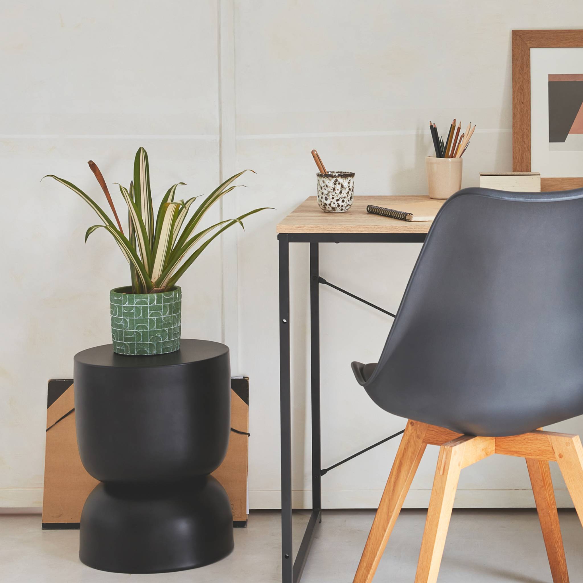 Tavolino, lato divano, comodino metallo, 42cm, nero