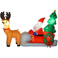 Babbo Natale su slitta trainata da renne gonfiabile, in tessuto in poliestere, con luci LED, Multicolore