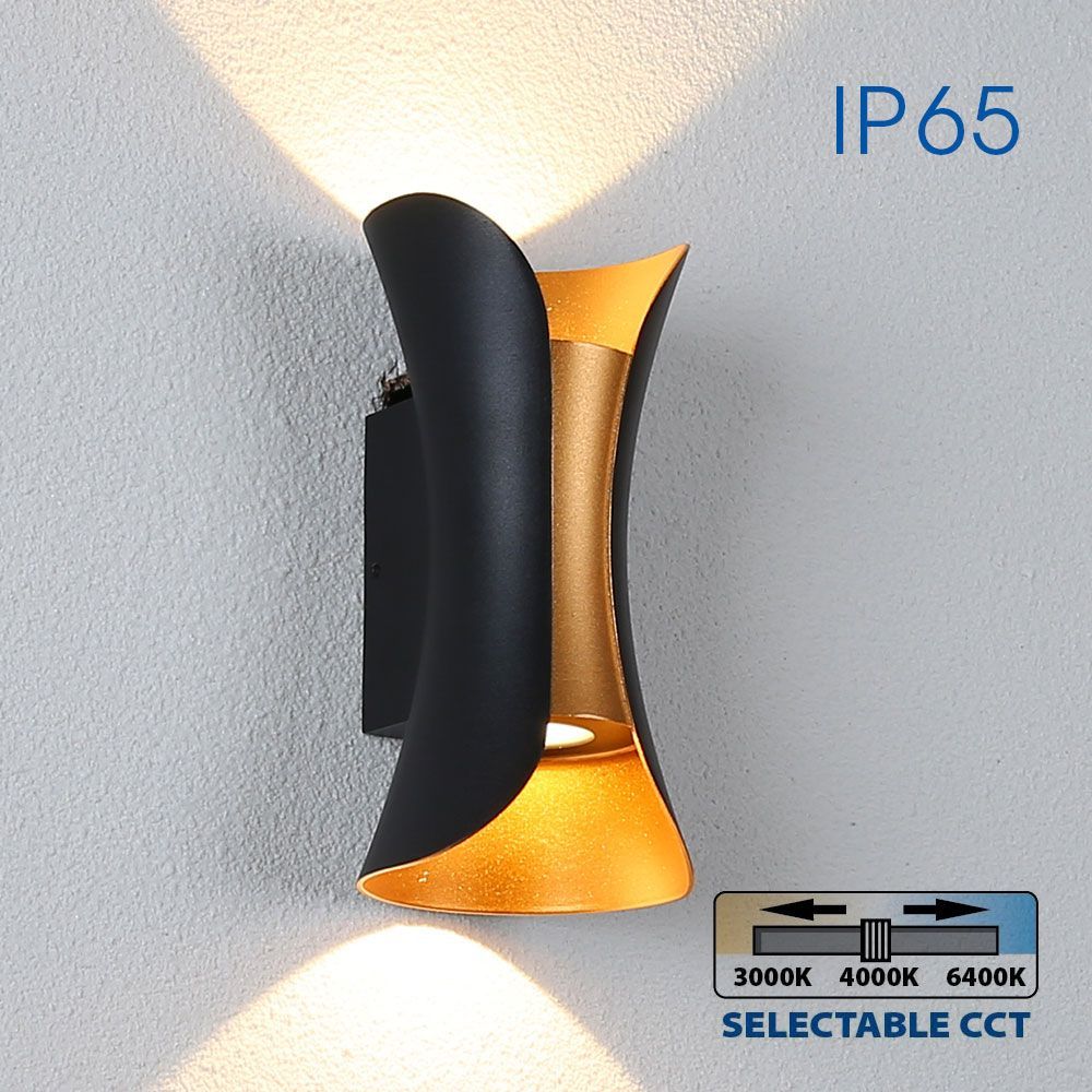 BOSTON Applique murale doppio fascio IP65 10w tecnologia LED CCT 3 tonalita di luce lampada parete UP DOWN balcone facciate 230V NERO ORO
