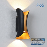 BOSTON Applique murale doppio fascio IP65 10w tecnologia LED CCT 3 tonalita di luce lampada parete UP DOWN balcone facciate 230V NERO ORO
