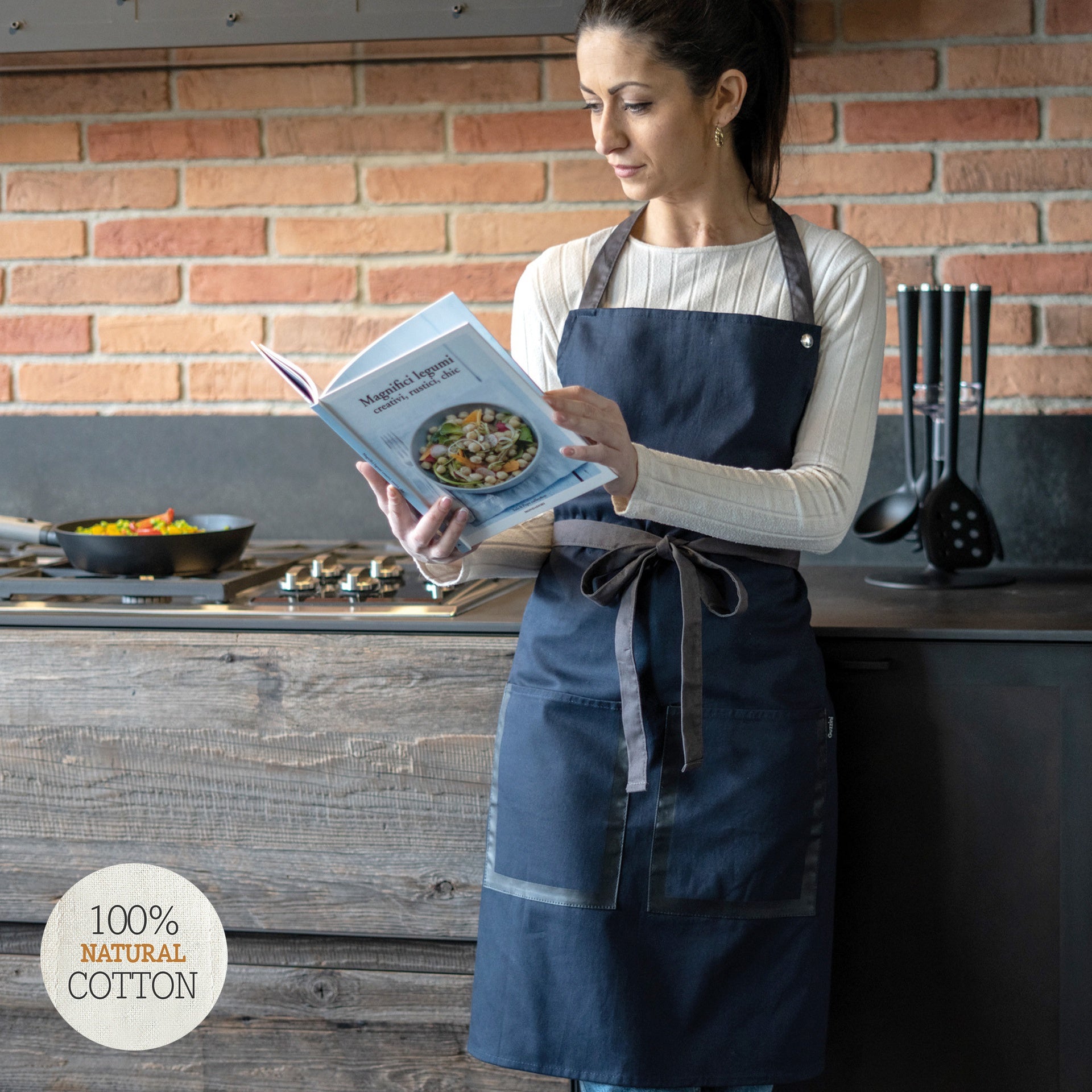 Grembiule da cucina pettorina natural style grigio tortora Guzzini