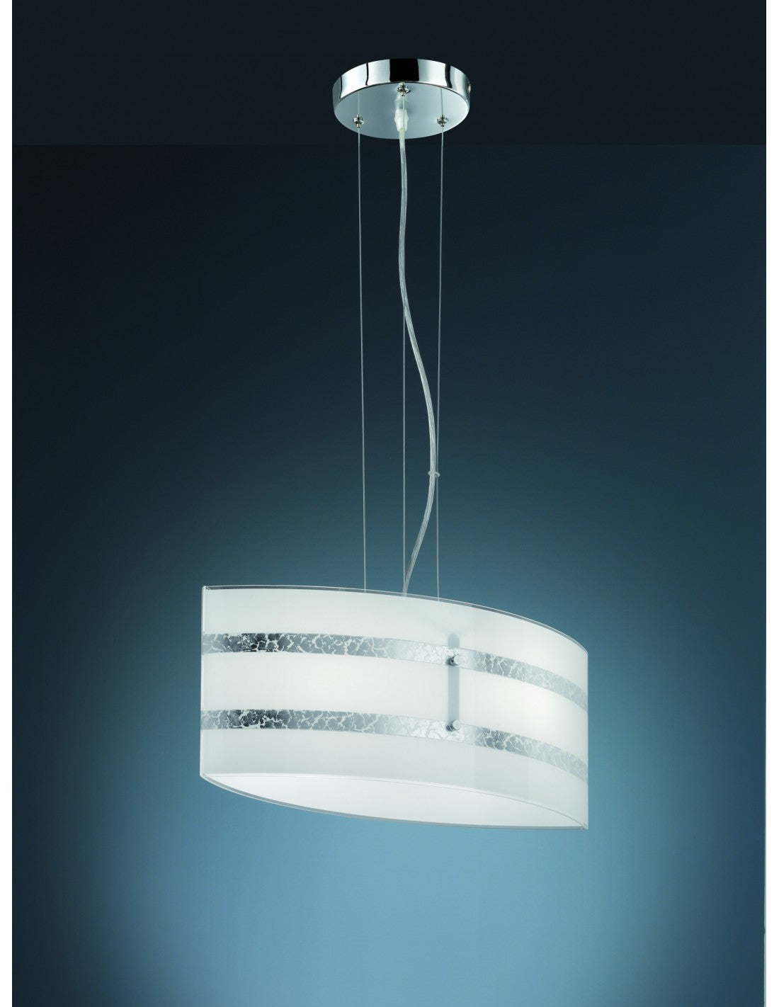 Sospensione Moderna Vetro Decori Foglia Argento Nikosia Trio Lighting