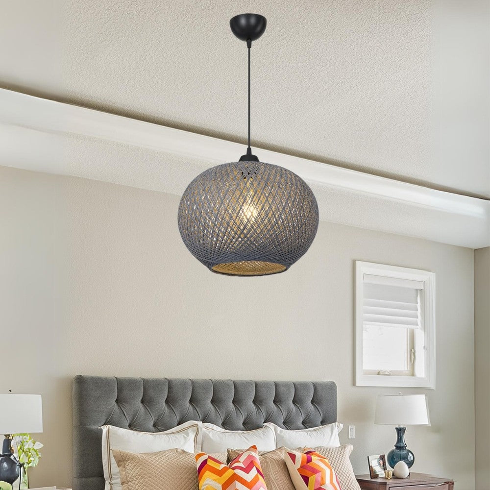 Lampada da soffitto Yumak MDL4745 con paralume in corda antracite H65xL35