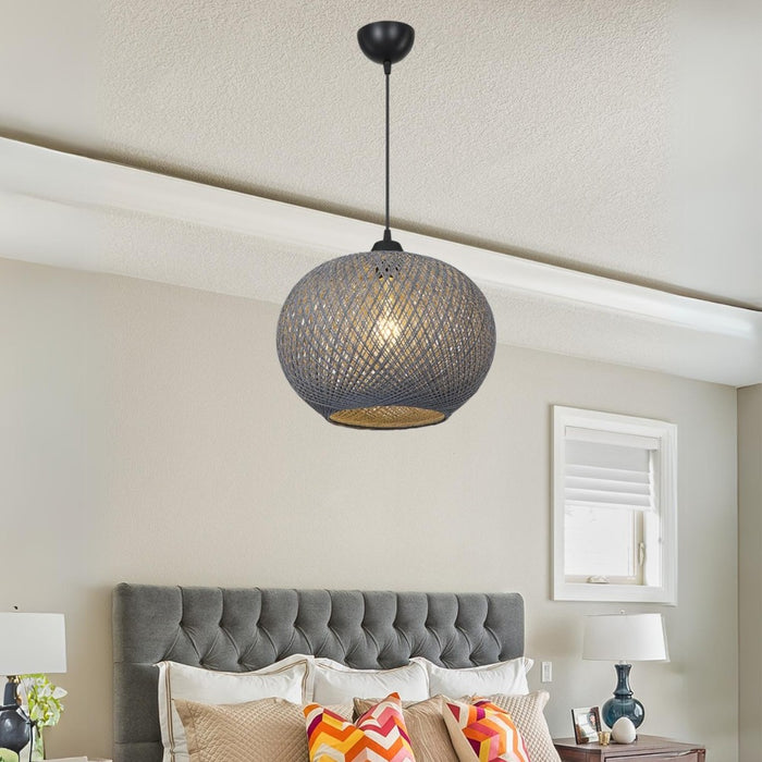 Lampada da soffitto Yumak MDL4745 con paralume in corda antracite H65xL35