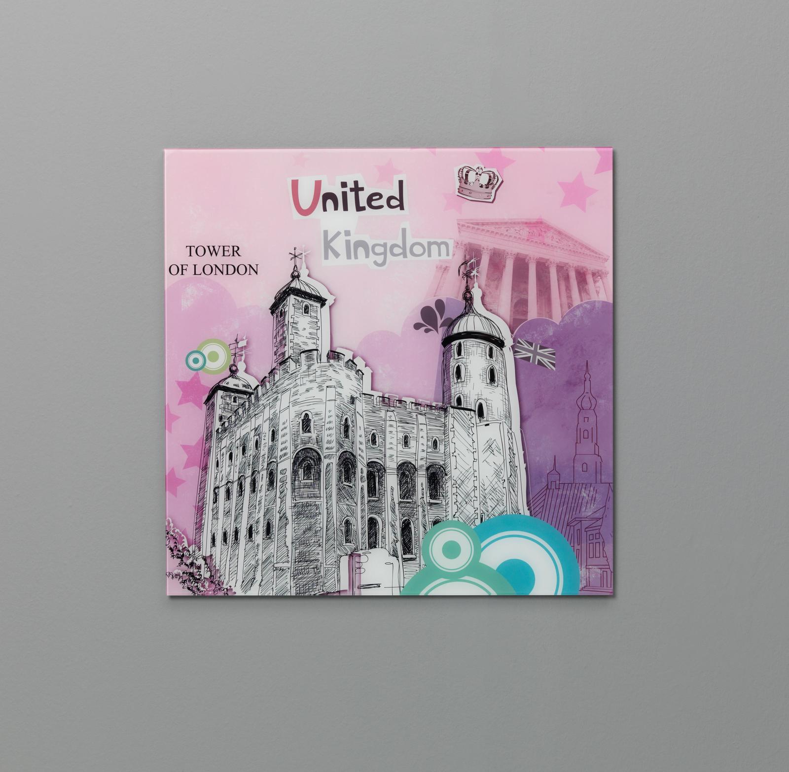 Stampa su vetro 70x70 cm con tela multicolore