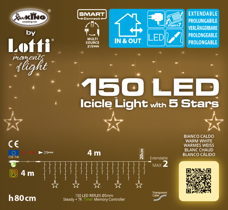 Ice Light Stelle 150 LED 400x80cm bianco caldo
