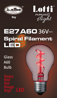 Lampada E27 36V goccia spirale rosso Ø60mm