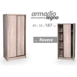 Armadio con ante scorrevoli rovere con doppio vano cm 84 x 56 x 187 h