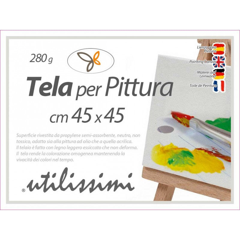 24x Tela per pittura con telaio quadro cm 45 x 45 gr 280