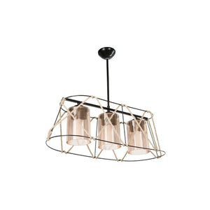 Lampada a sospensione Gezegen ASZ0986 3 luci metallo nero e corda EFFEZ