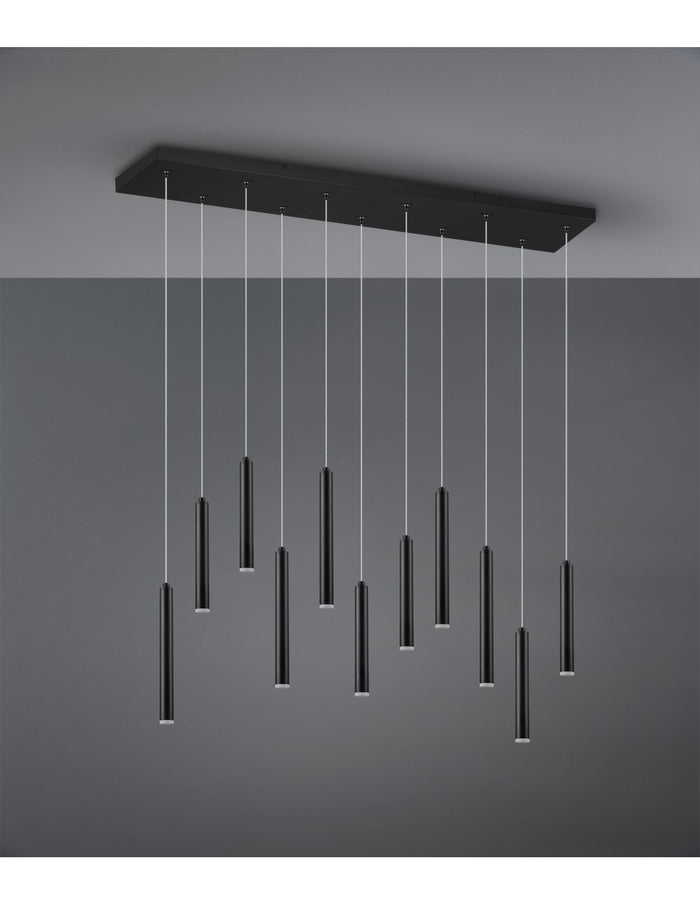 Sospensione Moderna Tubular 11 Tubi Led Nero L115 cm Trio Lighting