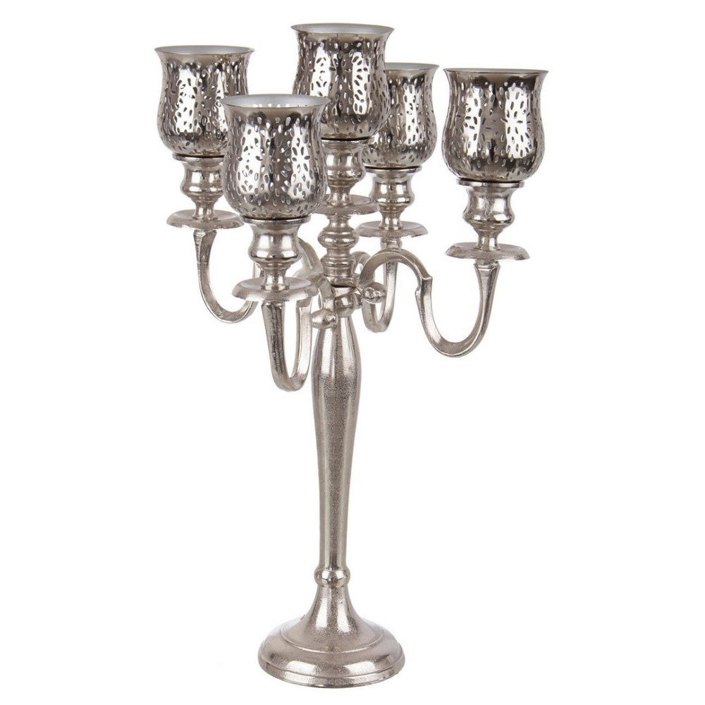 Candelabro 5 fuochi argento in alluminio stile classico cm 62h