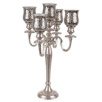Candelabro 5 fuochi argento in alluminio stile classico cm 62h
