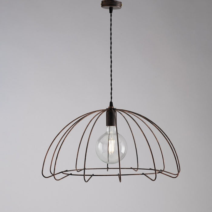 Sospensione in ferro laccato nero con decorazione rame 1 luce