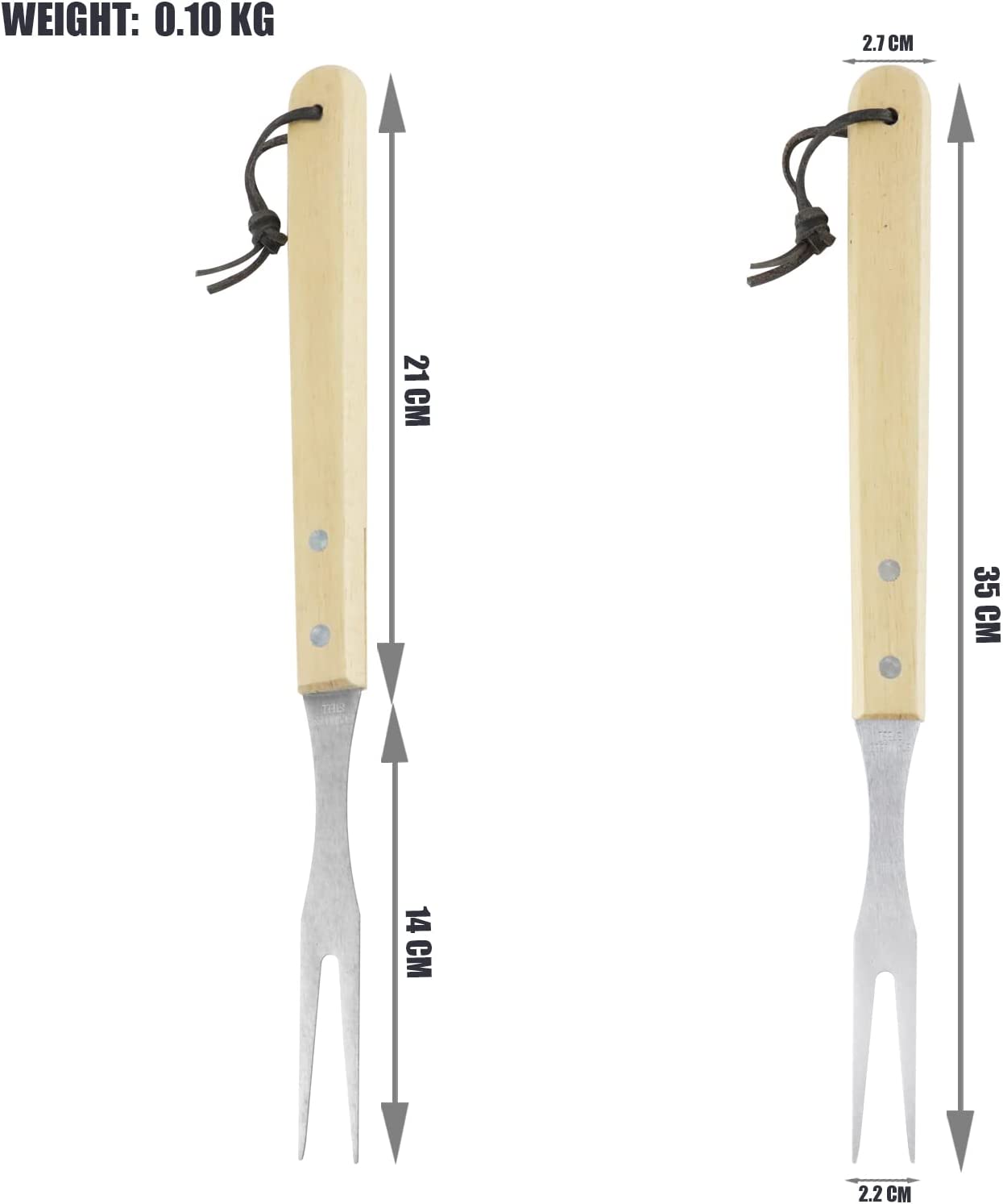 Set di 3 Attrezzi per Barbecue in Acciaio e Legno-Spatola, Pinza e Forchettone - Dim. 35x6.8x1.5 cm.35x9.5x2.5 cm.35x2.2x1.5cm