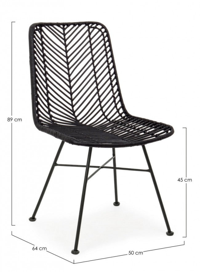 Sedia Lorena nera intreccio in rattan