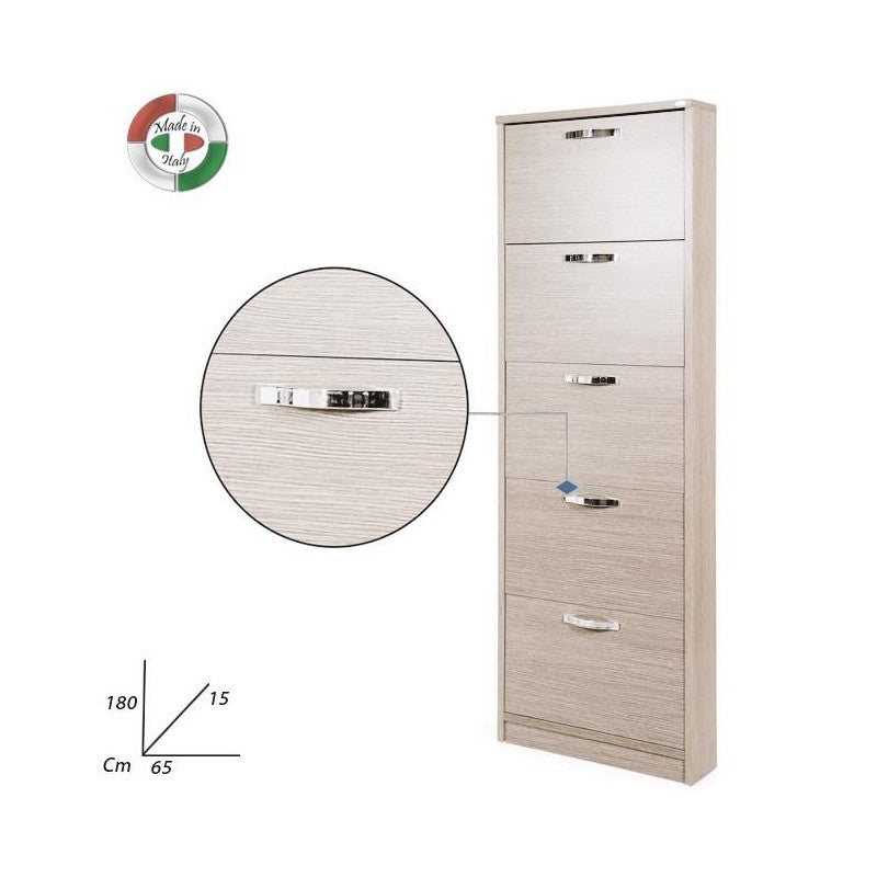 Scarpiera Slim in legno nobilitato 5 ribalte olmo cm 180x65x15