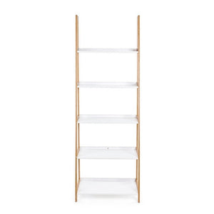 Libreria in legno di bamboo ripiani in mdf laccati bianco opaco cm 62,5x 40xh. 180