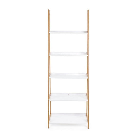 Libreria in legno di bamboo ripiani in mdf laccati bianco opaco cm 62,5x 40xh. 180