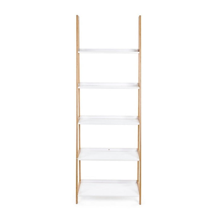 Libreria in legno di bamboo ripiani in mdf laccati bianco opaco cm 62,5x 40xh. 180