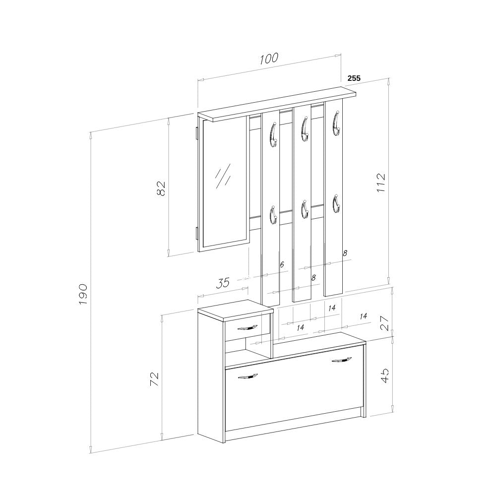 Mobile ingresso grigio cobalto 100x25x190 cm