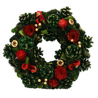 Coroncina con fiori rosso e pigneverde cm 30h8