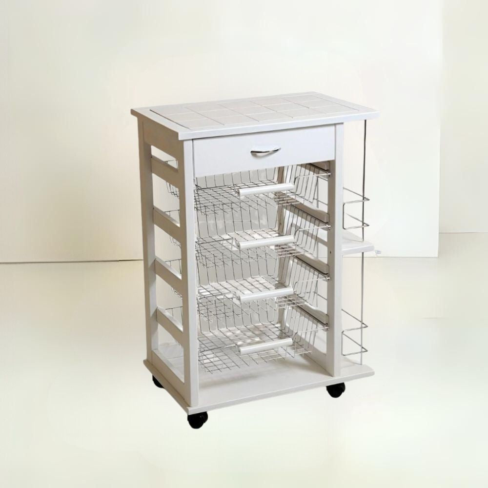 Carrello bianco con cassetto 85x59x39
