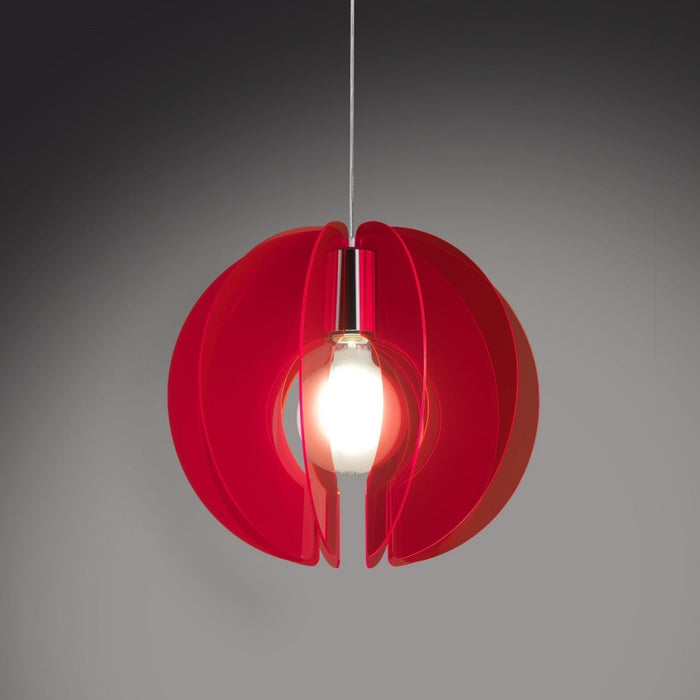 Sospensione Sirio Rosso Fluorescente in Metallo Cromato Cm. 40 x 40h