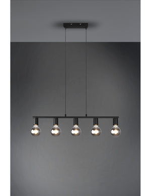 Sospensione 5xE27 Vannes Nero L82 cm Trio Lighting