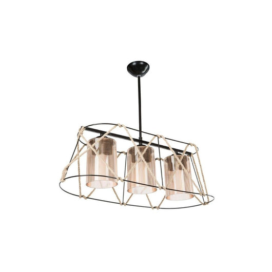Lampada a sospensione Gezegen ASZ0986 3 luci metallo nero e corda EFFEZ
