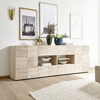 (3c) Madia 2 ante 4 cassetti in finitura rovere serigrafato L.241 P.42 H.84 cm(JASNAM2A4CRS)