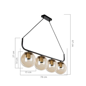 Lampada da soffitto Terena MDL4174 in metallo nero con 4 portalampada H67xL78