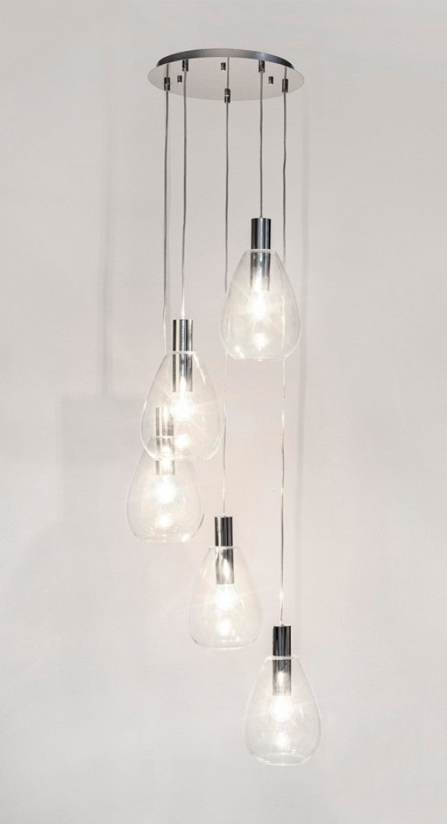 Lampadario 5 luci trasparente argento D.48x180h
