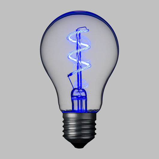 Lampada E27 36V goccia spirale blu Ø60mm
