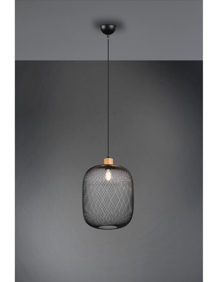 Sospensione Calimero 1xE27 Rete Metallo Nero Ø33 cm Trio Lighting
