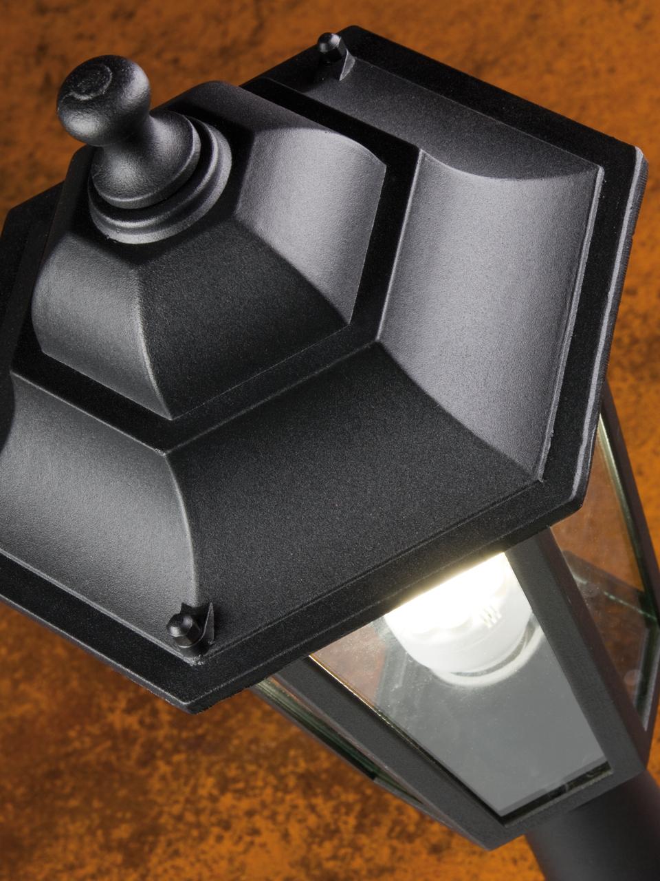 Lampada da terra in alluminio pressofuso con diffusori in vetro trasparente, altezza max 200mm, potenza massima 100W nero