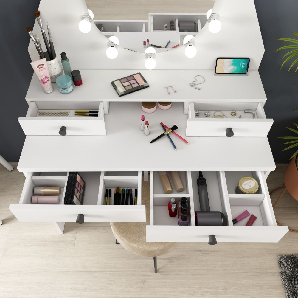 Toeletta trucco bianca con specchio 147x41x100 cm